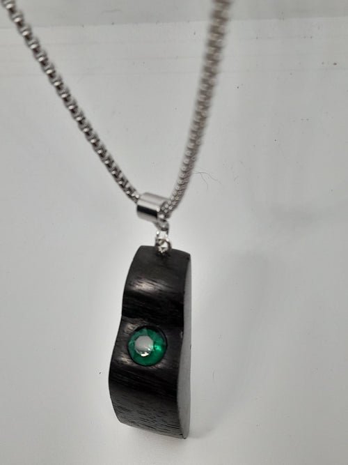 Ancient Bog Oak Pendant with Green Gem | Handcrafted Celtic Necklace by Celt Craft